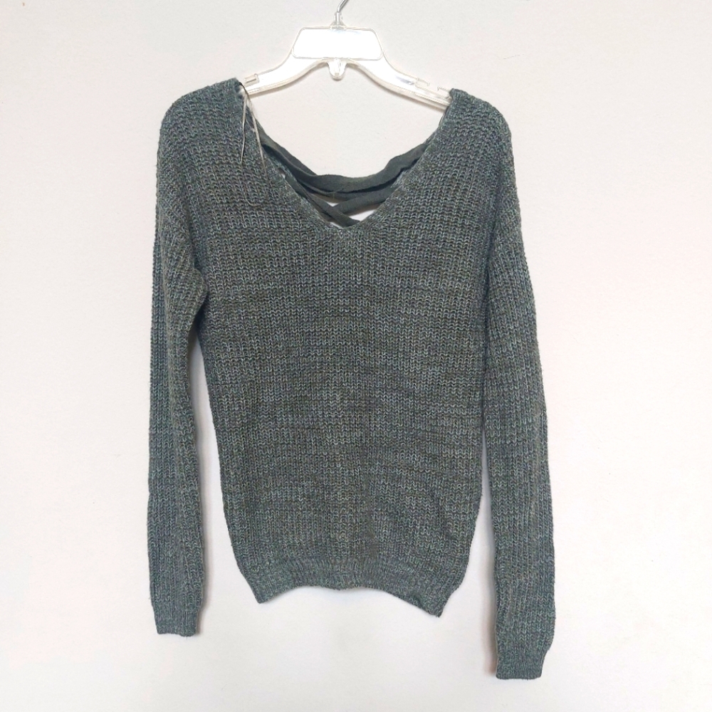 SO Lace-up Back, Green Longsleeve Sweater Size XS